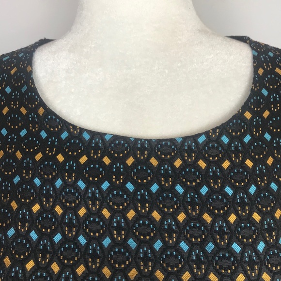 Love & Girl Blue & Gold Geometric Jacquard Dress L - Picture 4 of 14